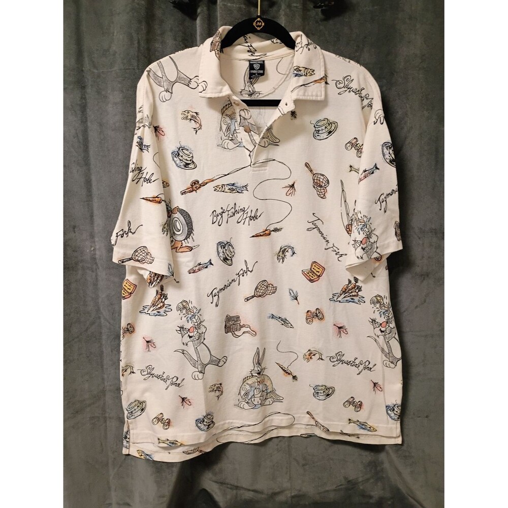 Vintage 90s Warner Bros Studio Store Looney Tunes Polo Shirt Size XL EUC P2P 24
